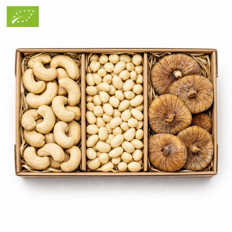 MIX SEC CRU BIO (1kg Noix de cajou + 1kg cacahuète + 500g Figue de miel)