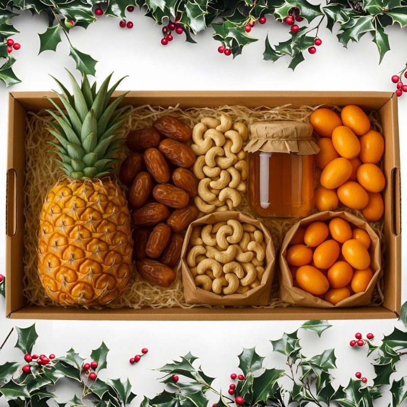 CAGETTE DE NOËL (ANANAS + DATTE SUKKARI BIO + NOIX DE CAJOU BIO + MIEL CRU BIO + KUMQUAT (CN))